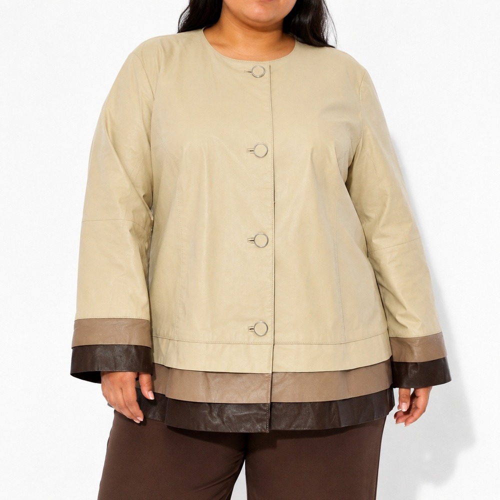 Bradley Bayou Tiered Leather Jacket Womens 26W Tan Brown Tri-Color Collarless